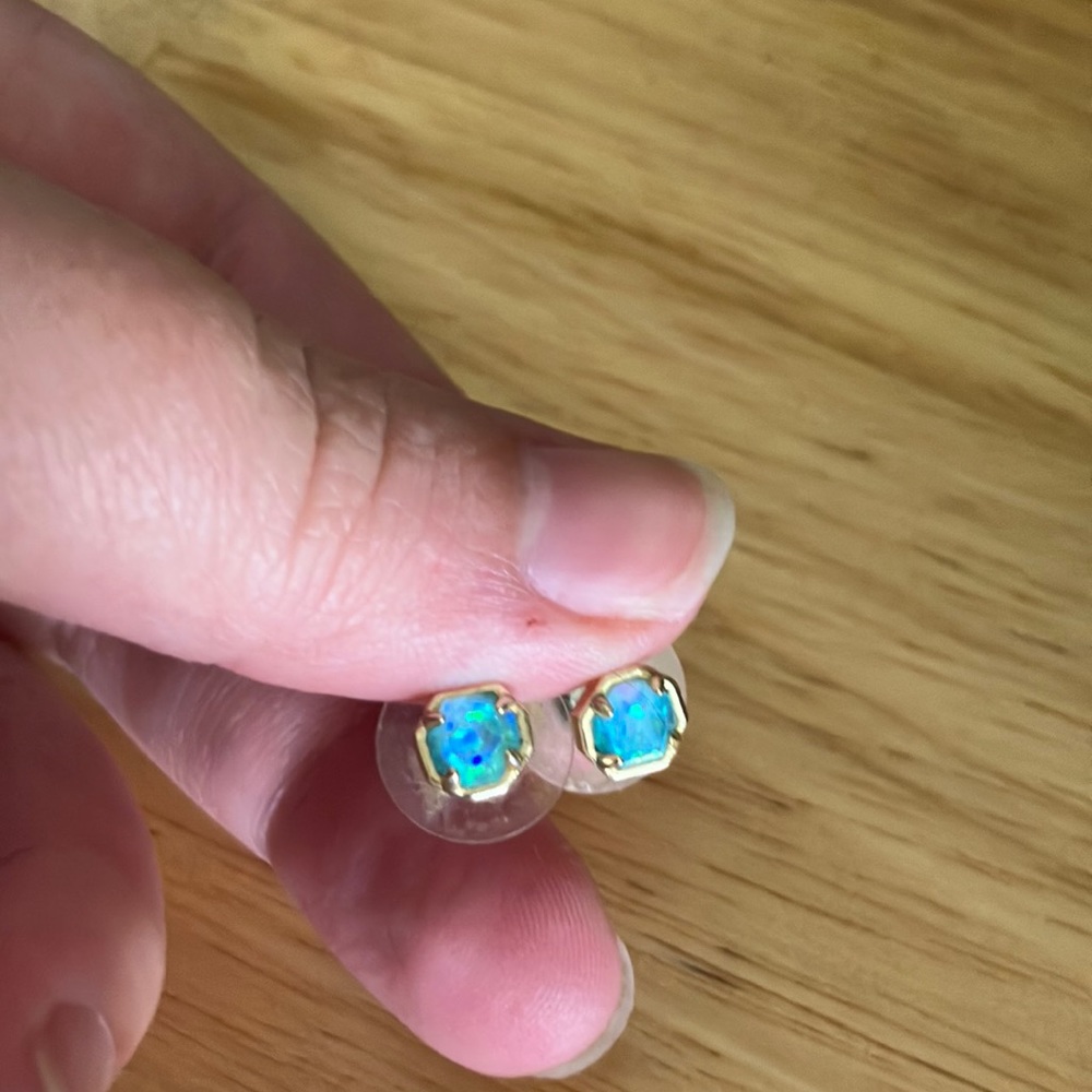 Kendra Scott Nola Earrings Gold and Blue Studs